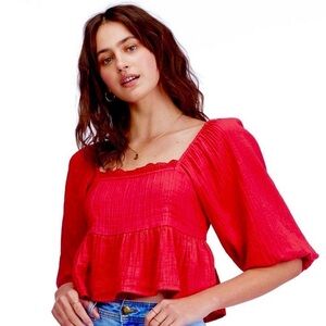 Billabong Red Blouse with Puff Sleeves